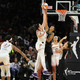 Megan Gustafson #10 of the Phoenix Mercury and Iliana Rupert # 21 of the Las Vegas Aces compete for a jump ball in the first quarter of Game Two of the 2022 WNBA Playoffs first round at Michelob ULTRA Arena on August 20, 2022 in Las Vegas, Nevada.